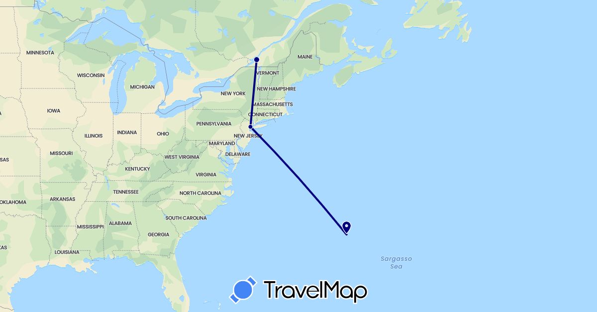 TravelMap itinerary: driving in Bermuda, Canada, United States (North America)